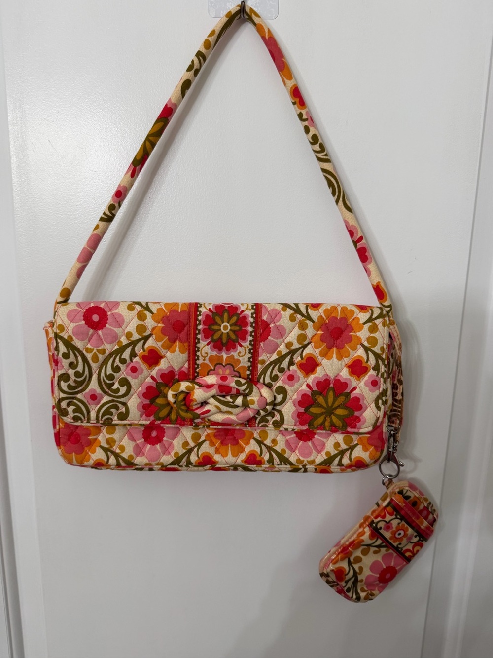 Vera Bradley Pink Orange Floral Quilted Shoulder Clutch